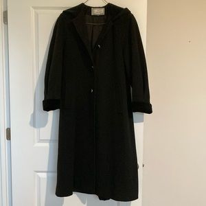 Womrns size 8 black wool and velvet hooded swing coat